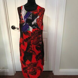 Desigual Womens Vest Nagar Dress 44‎ Red Orange Black Patterned Sleeveless NWT